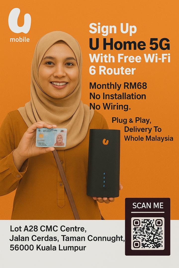 UHome 5G with free Wifi Modem RM68 per month